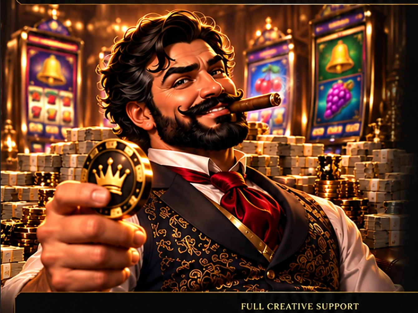 Top Shelf mascot surrounded by premium slot machines and stacks of money